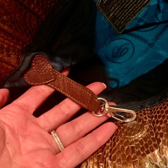 BRIGHTON Golden Bronze Leather Mock Snake Skin Shoulder Bag Purse mobwife style - Picture 9 of 10